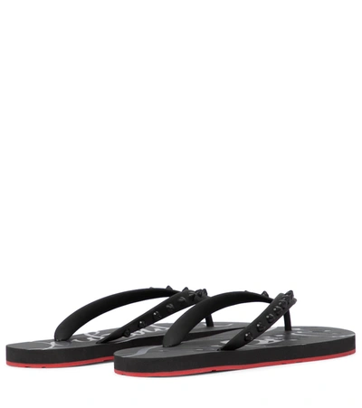 Christian Louboutin Loubi Donna Spike Red Sole Flip Flops In Black
