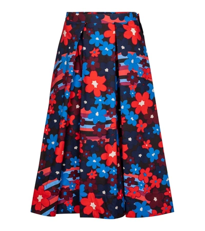 Shop Marni Floral Cotton Midi Skirt In Blue