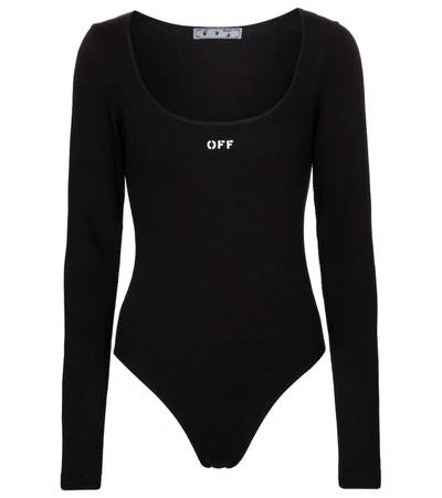 Shop Off-white Ribbed-knit Stretch-cotton Bodysuit In Black