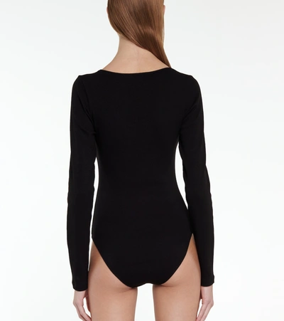 Shop Off-white Ribbed-knit Stretch-cotton Bodysuit In Black