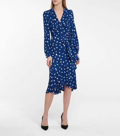 Shop Diane Von Furstenberg Carla Polka-dot Crêpe Wrap Dress In Blue