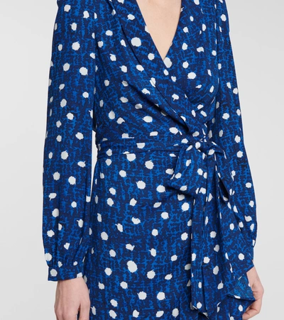 Shop Diane Von Furstenberg Carla Polka-dot Crêpe Wrap Dress In Blue