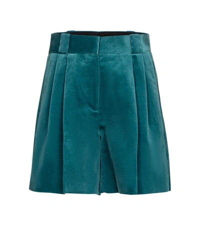 Shop Blazé Milano Fell High-rise Velvet Shorts In Blue