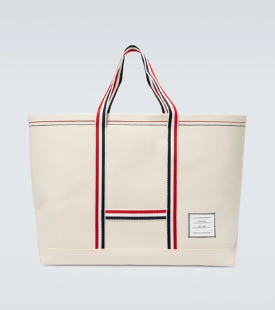 Shop Thom Browne Cotton Canvas Tote Bag In White