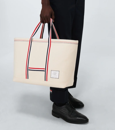 Thom Browne - Off White Double Face Cotton Canvas Medium Tool Tote Bag - One Size - White - Male