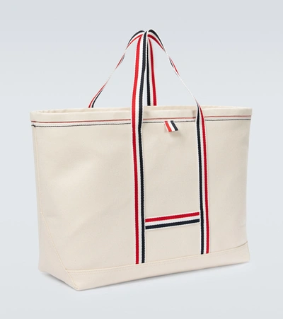 Shop Thom Browne Cotton Canvas Tote Bag In White