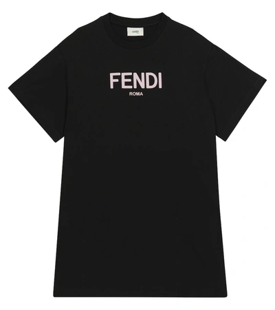 Shop Fendi Logo Cotton T-shirt Dress In Black