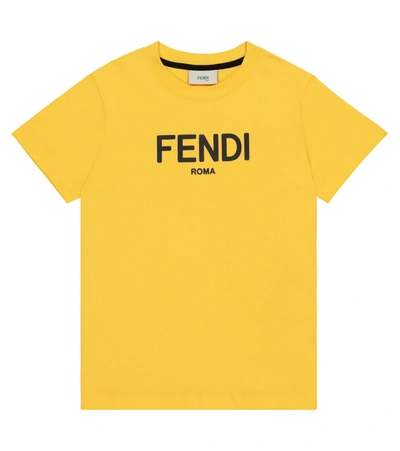 Shop Fendi Logo Cotton T-shirt In Yellow