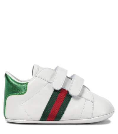 Shop Gucci Baby Ace Leather Sneakers In White