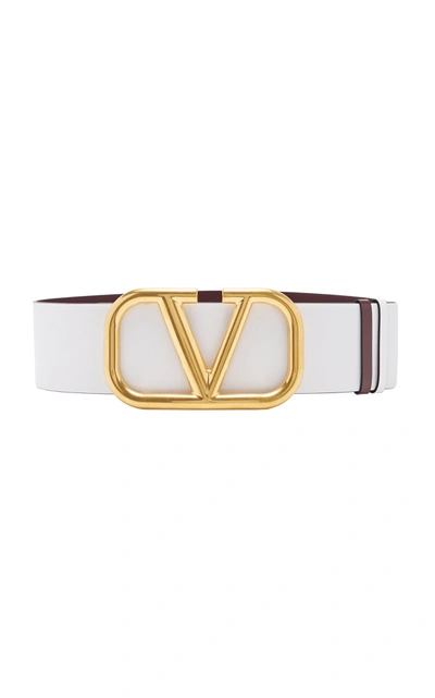 Shop Valentino Women's  Garavani Vlogo Leather Belt In White