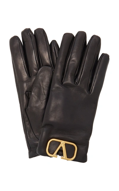 Shop Valentino Women's  Garavani Vlogo Leather Gloves In Black