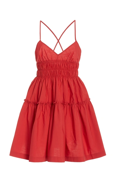 Shop Three Graces London Women's Mia Smocked Cotton-poplin Mini Dress In Red