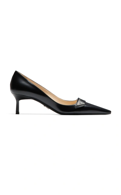 Shop Prada Women's Leather Pointed-toe Pumps In Black