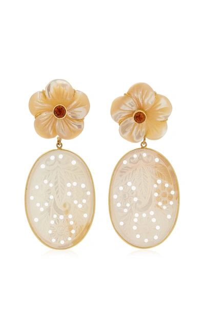 Shop Bahina 18k Yellow Gold Mother-of-pearl Citrine Earrings In Pink