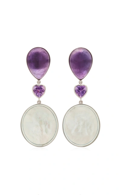 Shop Bahina Women's 18k White Gold Amethyst; Mother-of-pearl Earrings In Multi