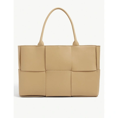 Shop Bottega Veneta Almond Gold Arco Small Intrecciato Leather Tote Bag 1 Size