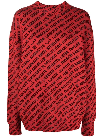 Shop Balenciaga Love Languages Jacquard Jumper In Red