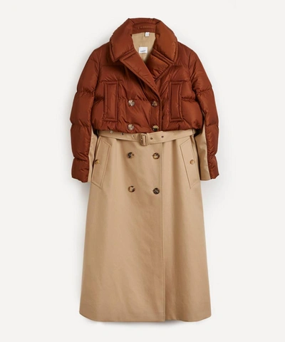 Shop Burberry Runway Puffa Layer Trench Coat In Warm Brown