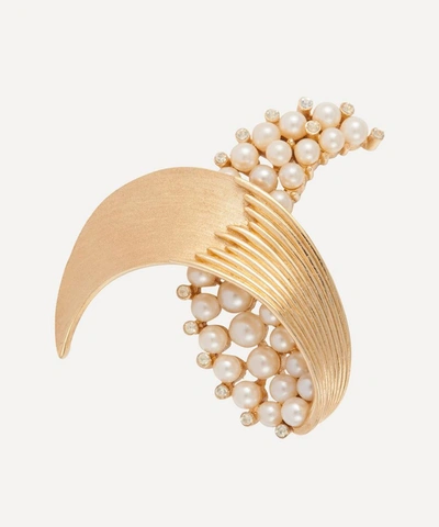 Shop Susan Caplan Vintage Gold-plated 1960s Trifari Faux Pearl And Crystal Brooch