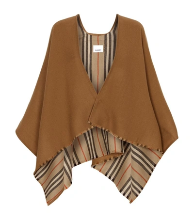 Shop Burberry Wool Icon Stripe Cape In Brown