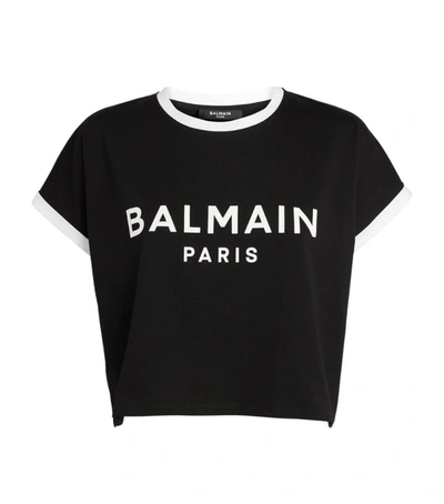 Shop Balmain Cropped Flocked Logo T-shirt