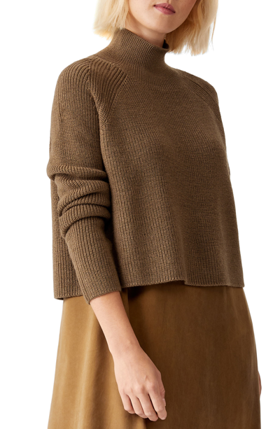 Shop Eileen Fisher Merino Wool Crop Turtleneck Sweater In Hazel
