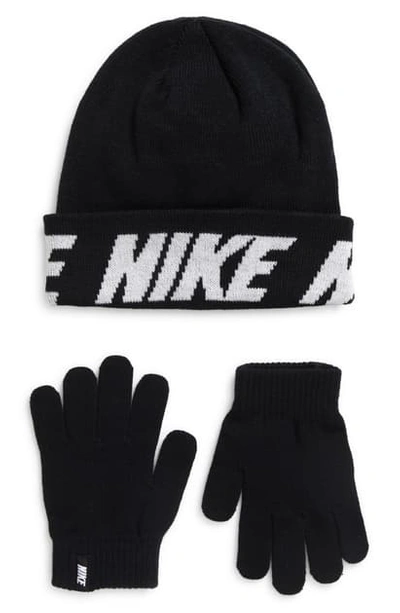 Shop Nike Kids' Logo Beanie & Gloves Set In 23