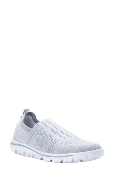 Shop Propét Travelactiv Stretch Slip-on Sneaker In Grey Fabric