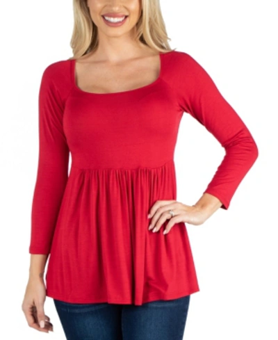 Shop 24seven Comfort Apparel Women Long Sleeve Square Neck Empire Waist Tunic Top In Red
