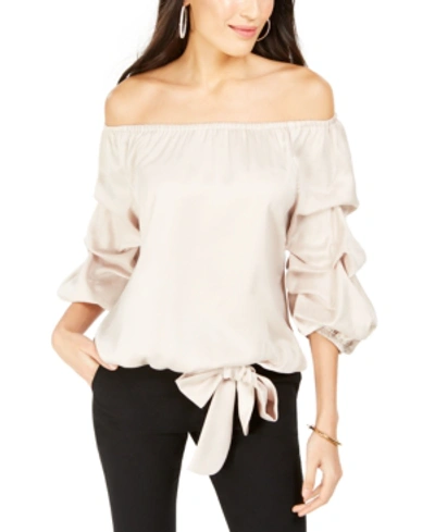 Shop Msk Off-the-shoulder Puff Sleeve Top In Champagne