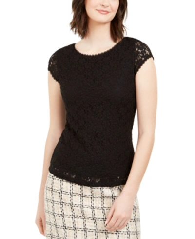 Shop Karl Lagerfeld Lace Cap-sleeve Top In Black