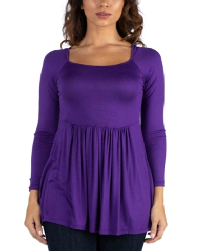 Shop 24seven Comfort Apparel Women's Wide Neck Pleated Long Sleeve Tunic Top In Purple