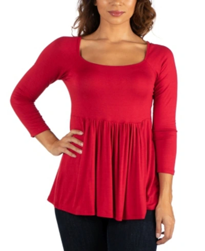 Shop 24seven Comfort Apparel Women's Wide Neck Pleated Long Sleeve Tunic Top In Red