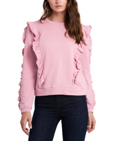 Shop 1.state Ruffled Crew-neck Sweatshirt In Rose Pink