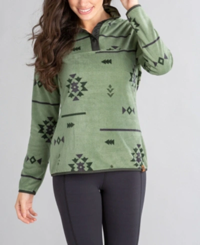 Shop Liv Outdoor Frostbite Women's Snap Pullover Top In Oil Green Aztec