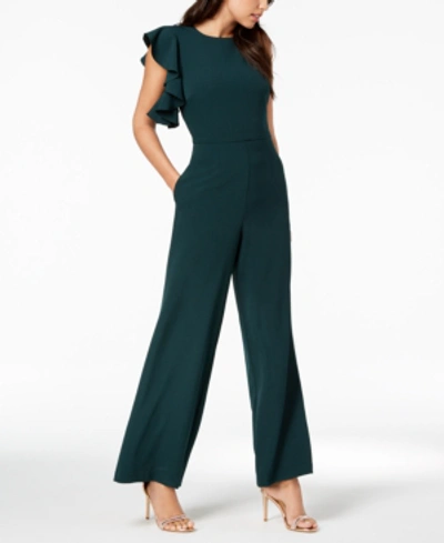 Shop Julia Jordan Asymmetrical Flutter-sleeve Jumpsuit In Crimson