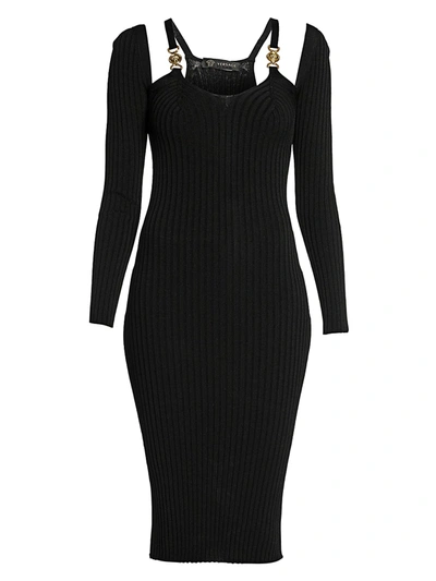 Shop Versace Women's Ribbed Cold-shoulder Cutout Dress In Black