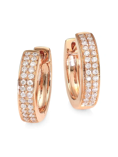 Shop Anita Ko Women's 18k Rose Gold & Double-row Diamond Small Huggie Earrings
