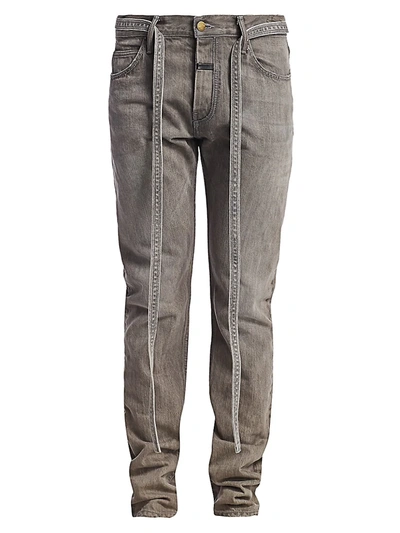 Shop Fear Of God Men's Slim-fit Tie-waist Jeans In God Grey Denim
