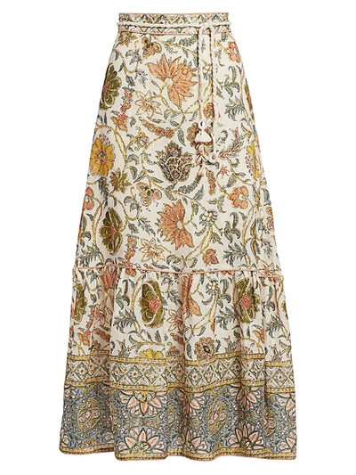 Shop Zimmermann Women's Edie Floral Linen Midi Skirt In Cream Paisley