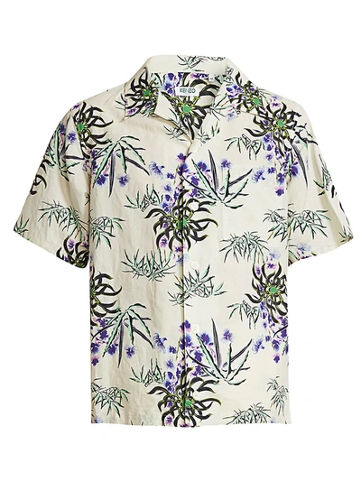 Shop Kenzo Men's Floral Casual Short-sleeve Button-front Shirt In Off White