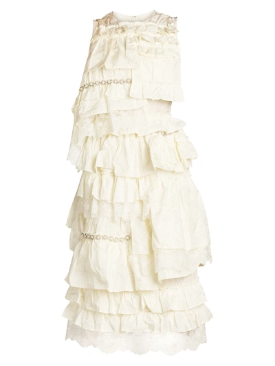 Shop Moncler Genius Women's 4 Moncler Simone Rocha Tiered Ruffle Dress In White