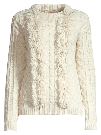 Shop Tory Burch Women's Fringe Eco Wool Sweater In New Ivory