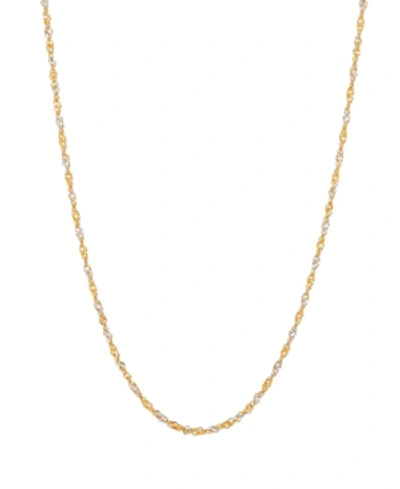 Shop Italian Gold Polished Two-tone Diamond Cut 16" Singapore Chain In 10k Yellow Gold And White Rhodium