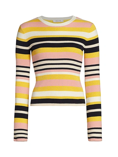 Shop Frame Baja Stripe Cotton & Cashmere Rib-knit Sweater In Citrine Multi