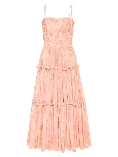 Shop Aje Textural Tiered Midi Dress In Apricot Broderie