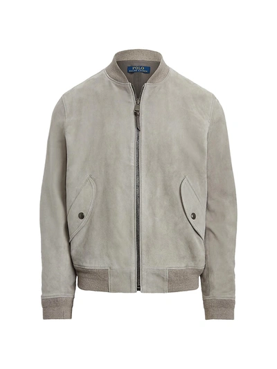 Shop Ralph Lauren Suede Bomber Jacket In Athletic Grey