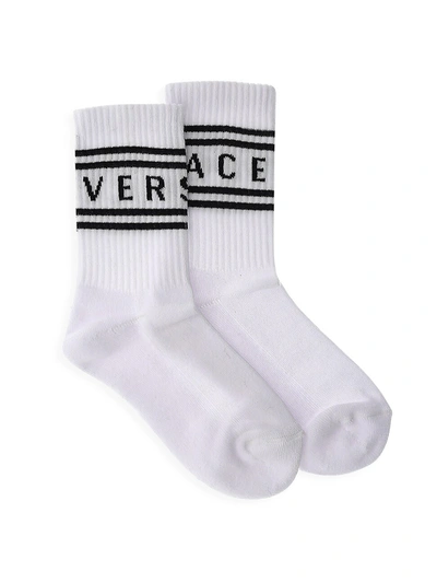 Shop Versace Logo Crew Socks In White Black