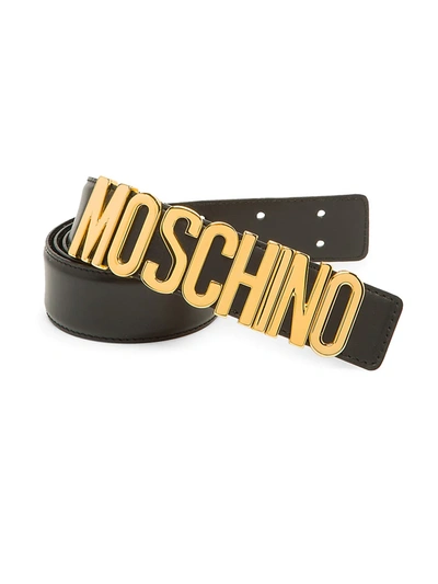 Shop Moschino Men's Logo Leather Belt In Black