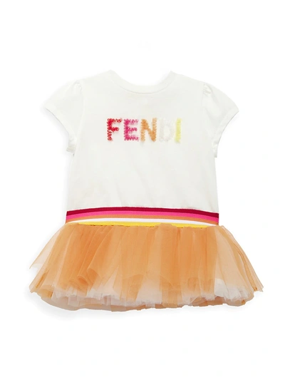 Shop Fendi Baby Girl's Logo Tulle T-shirt Dress In White